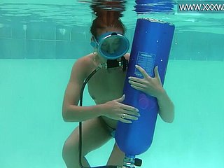 Hungarian looker fucks a dildo submerged
