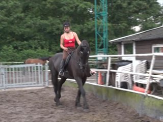 adolescentes bonitos da Holanda são imported e at the drop of a hat para montar seus cavalos